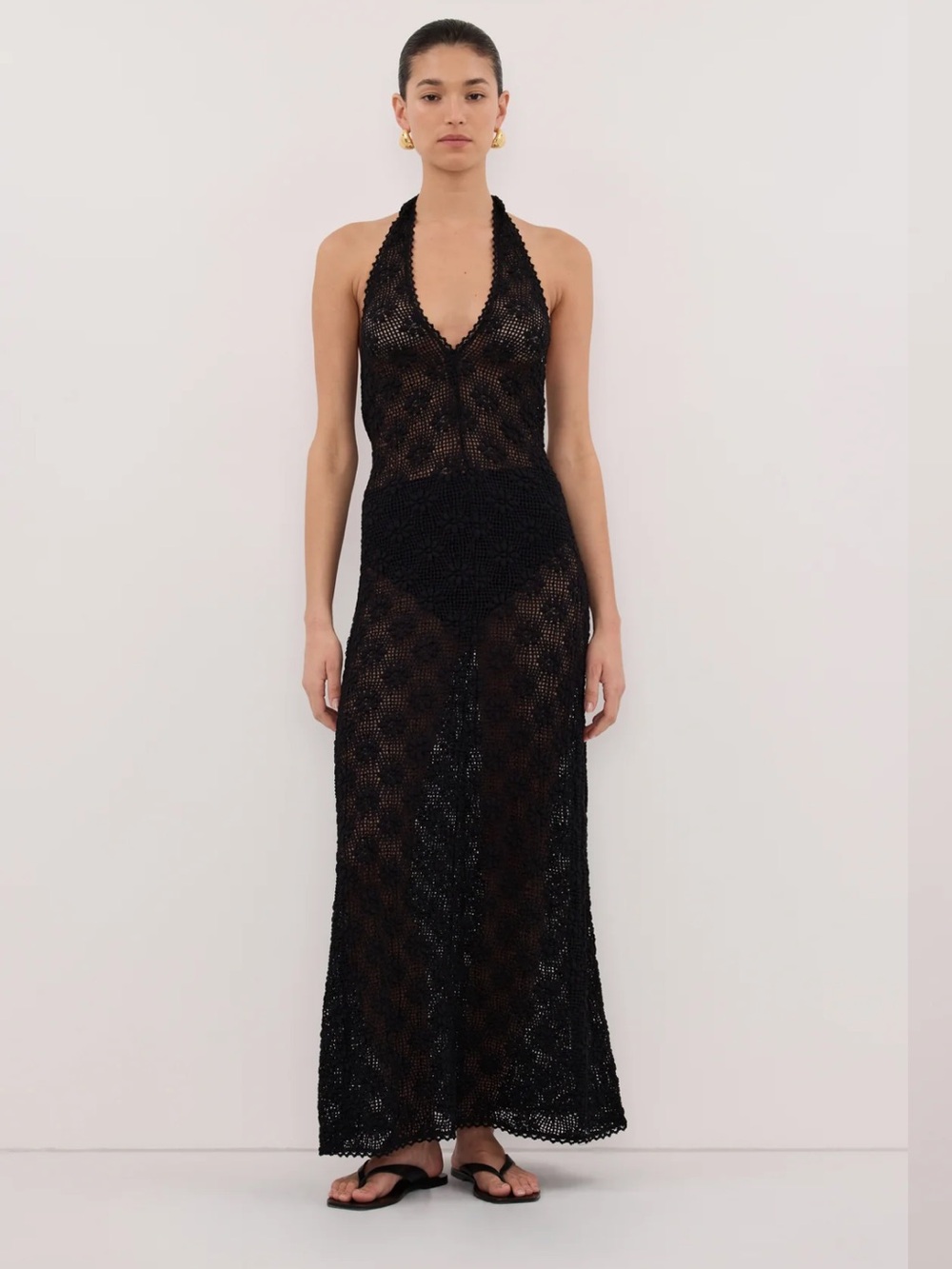 Diish Agnes Black Crochet Halter Midi Dress - Picture 2 of 4